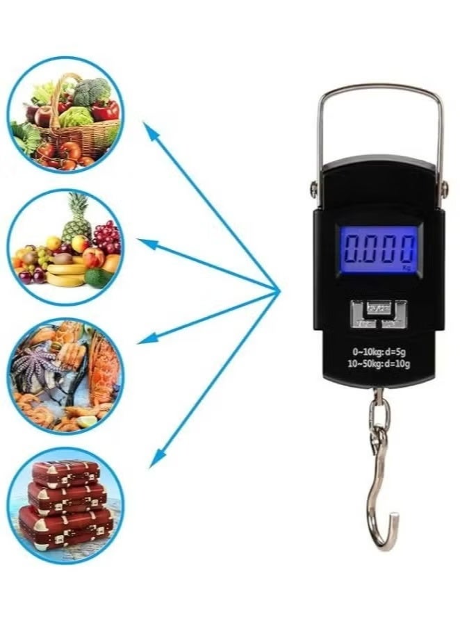 ميزان تعليق ديجيتال محمول بحمولة 50 كجم وشاشة LCD - ميزان إلكتروني للحقائب والصيد والمطبخ بخطاف ستانلس ستيل قوي - Image 4